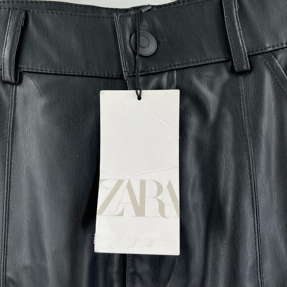 ZARA Faux Leather Pants Size Large Black Zipper Flare Vegan Mob Wife Bootcut NWT - Picture 5 of 14